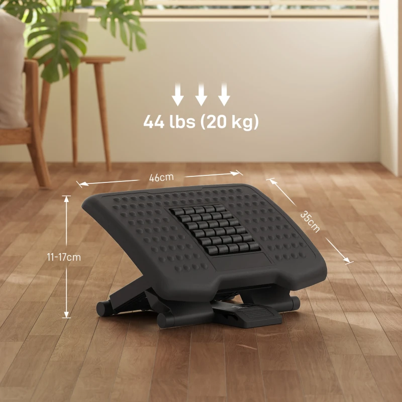 HOMCOM Apoio para os Pés com Altura e Ângulo Ajustáveis Superfície de Massagem e Almofadas Antiderrapantes 46x35x11-17 cm Preto