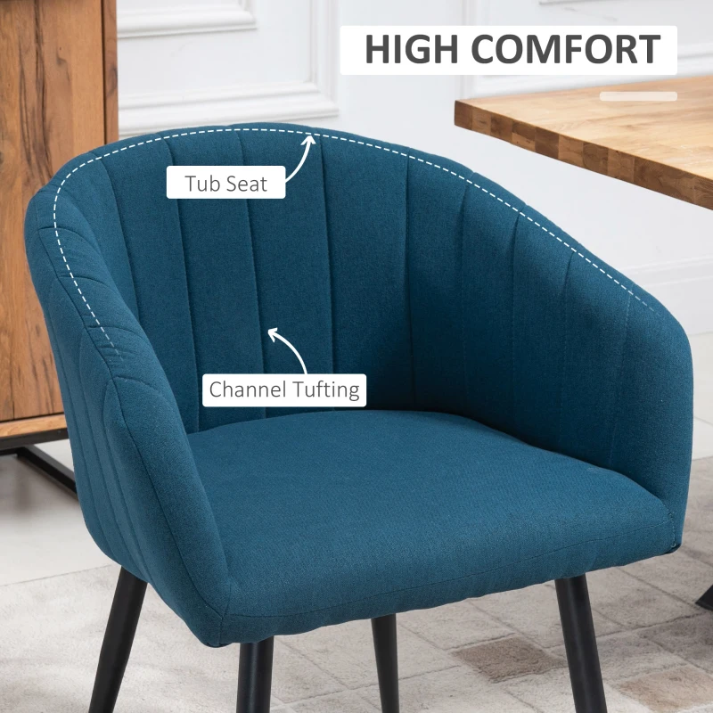 HOMCOM Set de 2 Scaune Tapițate Moderne, Scaune pentru Sufragerie și Living cu Picioare Metalice, 62x56x76 cm, Albastru