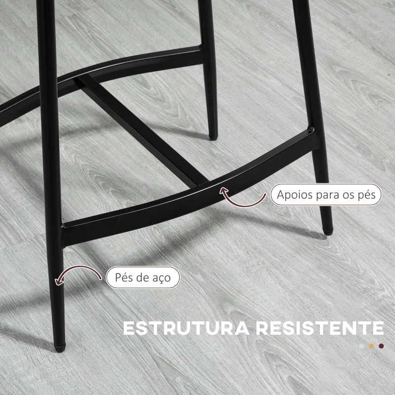 HOMCOM Conjunto de 2 Bancos Altos de Cozinha Bancos de Bar com Estrutura de Aço Estilo Industrial 48,5x38,5x68,5 cm Marrom
