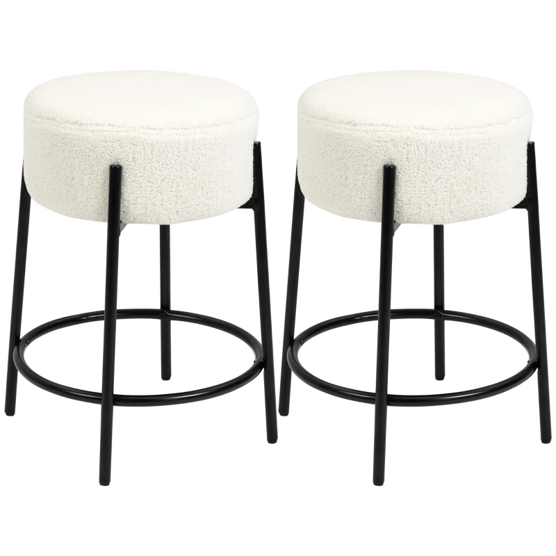 HOMCOM Conjunto de 2 Bancos Altos de Cozinha em Borrego Bancos Altos sem Encosto para Bar Sala de Jantar Ø43x62 cm Branco