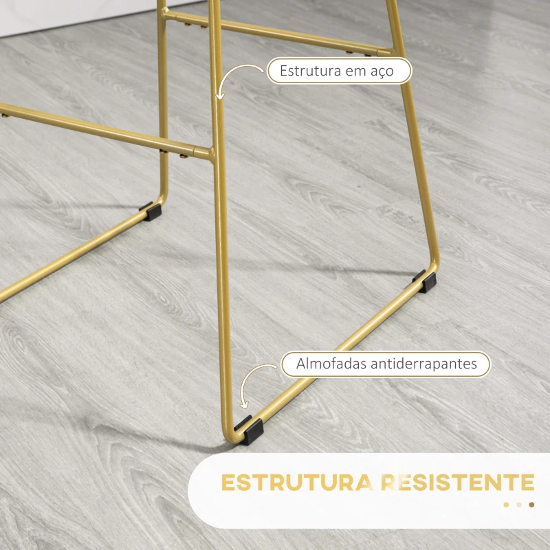 HOMCOM Conjunto de Bancos Altos de Cozinha com Encosto Almofada e Estrutura de Aço Carga 120 kg  44,5x48x94,6 cm  Dourado