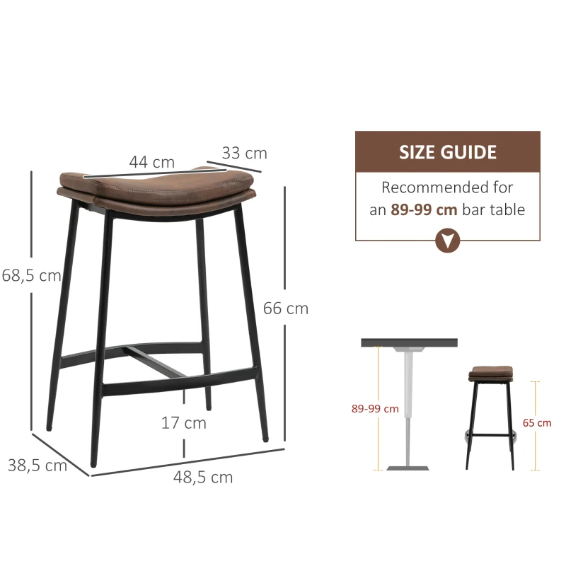 HOMCOM Conjunto de 2 Bancos Altos de Cozinha Bancos de Bar com Estrutura de Aço Estilo Industrial 48,5x38,5x68,5 cm Marrom