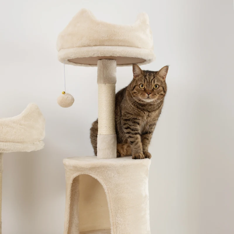 PawHut Arranhador para Gatos Grande Altura 173 cm Torre para Gatos com Plataformas Caverna Bolas Suspensa e Rede Bege