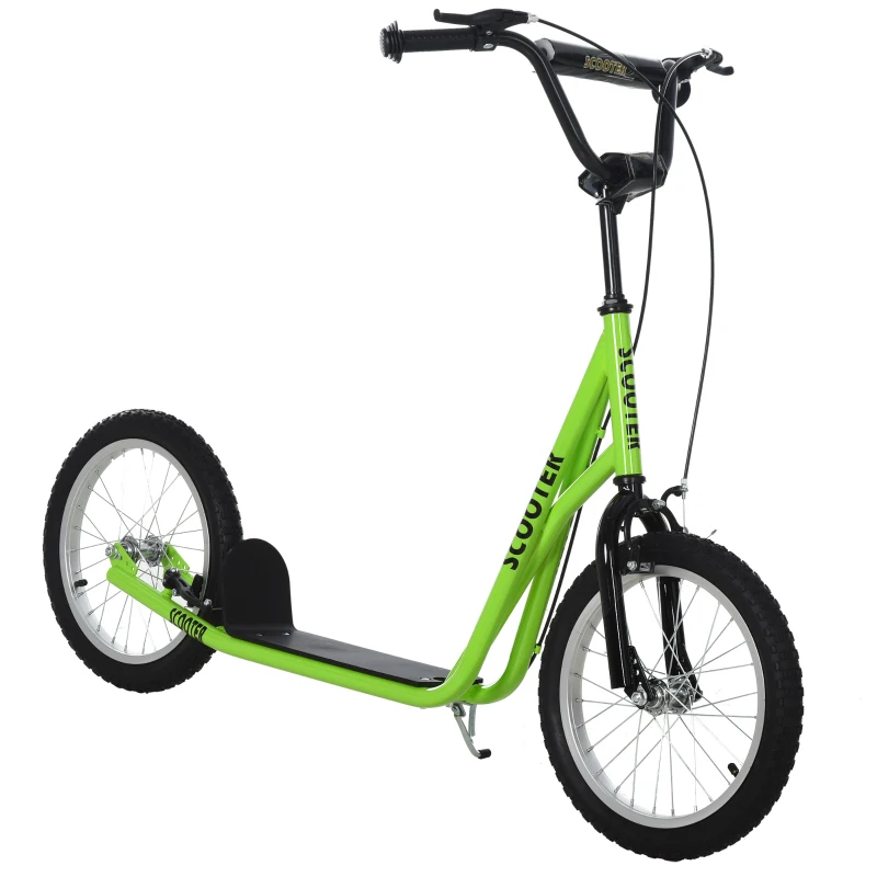 HOMCOM Kinderroller Scooter Tretroller Cityroller Kickscooter Roller Kinder Kickboard mit Luftreifen und Handbremse Scooter Kinder ab 5 Jahre 16 Zoll Grün 139 x 58 x 90-96 cm