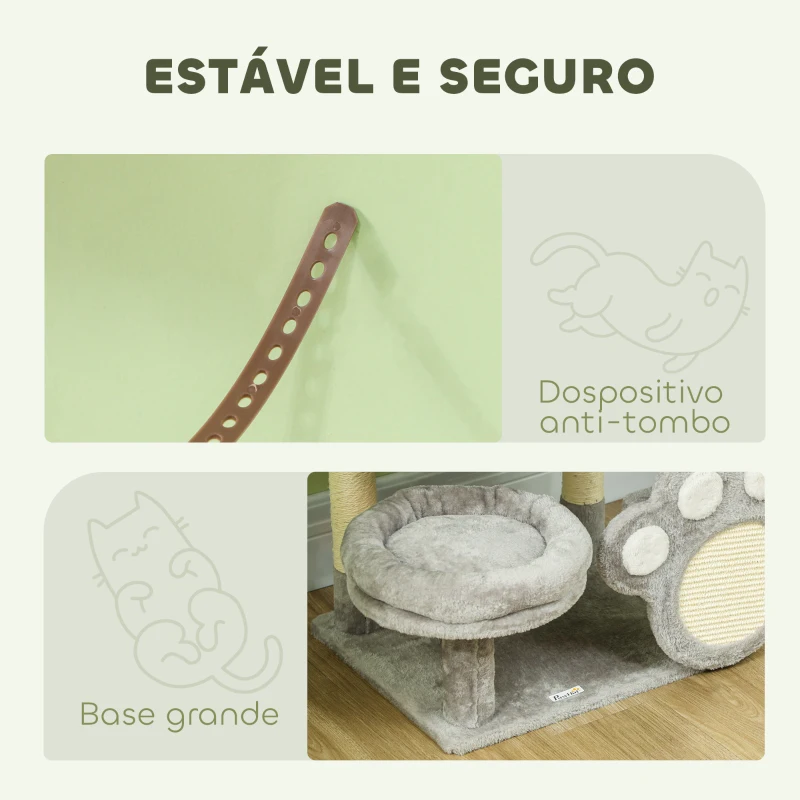 PawHut Arranhador para Gatos Torre para Gatos com Ninho Caverna Plataforma Arranhador Bola Suspensa 48x40x110 cm Cinza Claro