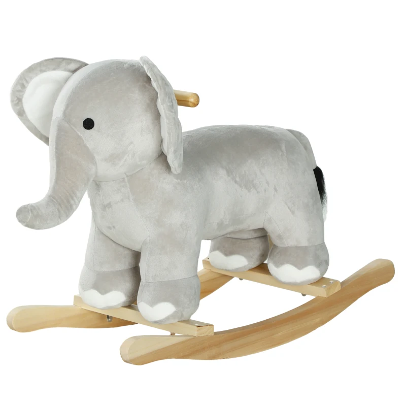 AIYAPLAY Cavalo Baloiço para Crianças Cavalo de Brincar em Forma de Elefante com Som Guiador e Base de Madeira 64,5x31x52 cm Cinzento