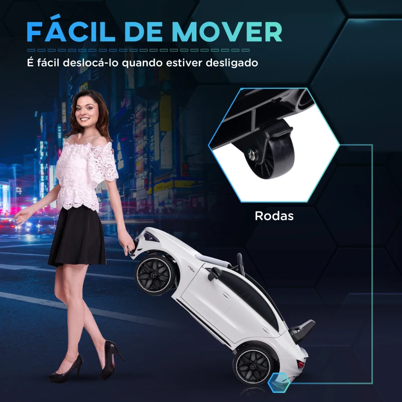 AIYAPLAY Carro Elétrico para Crianças Carro Mercedes AMG CLA 45 com Bateria 12V  Faróis LED Buzina e Música 110x61x45 cm Branco