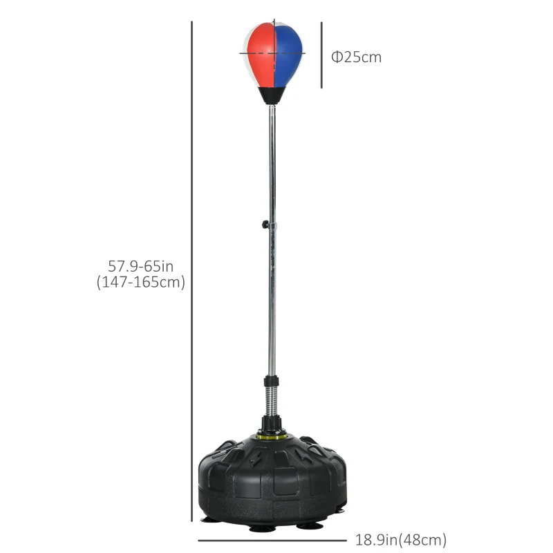 SPORTNOW Punchingbal, verstelbaar in hoogte 147-165cm, vulbare standaard, staal, zwart+rood+wit