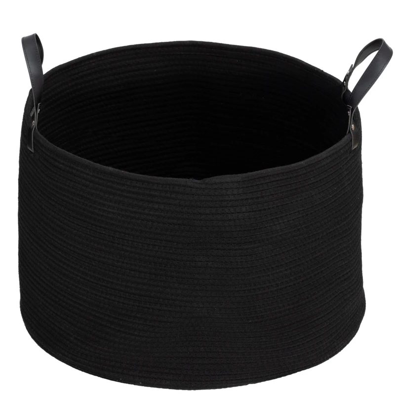 HOMCOM Coș pentru Rufe de 88L, Portabil și Pliabil cu Mânere, Coș de Rufe din Bumbac Natural, Ø56x35,5 cm, Negru