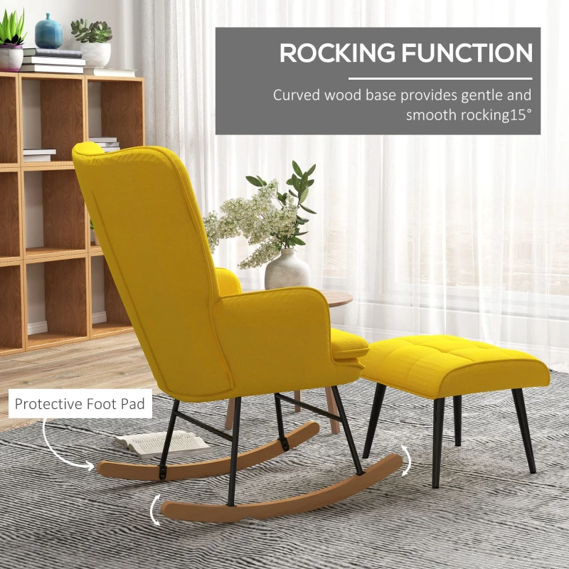 HOMCOM Fotel bujany Z podnóżkiem Wychylenia w przód i w tył o 15 stopni Salon Sypialnia Beżowy