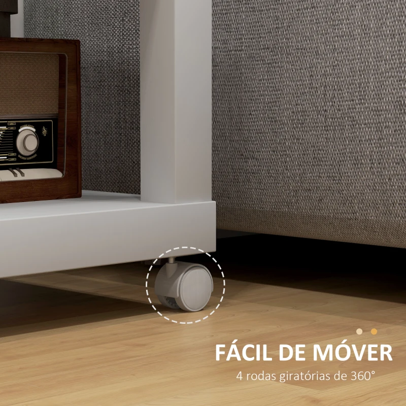 HOMCOM Mesa Auxiliar com Rodas Mesa Auxiliar com Prateleira Aberta para Sofá Dormitório 40x40x40 cm Branco e Madeira