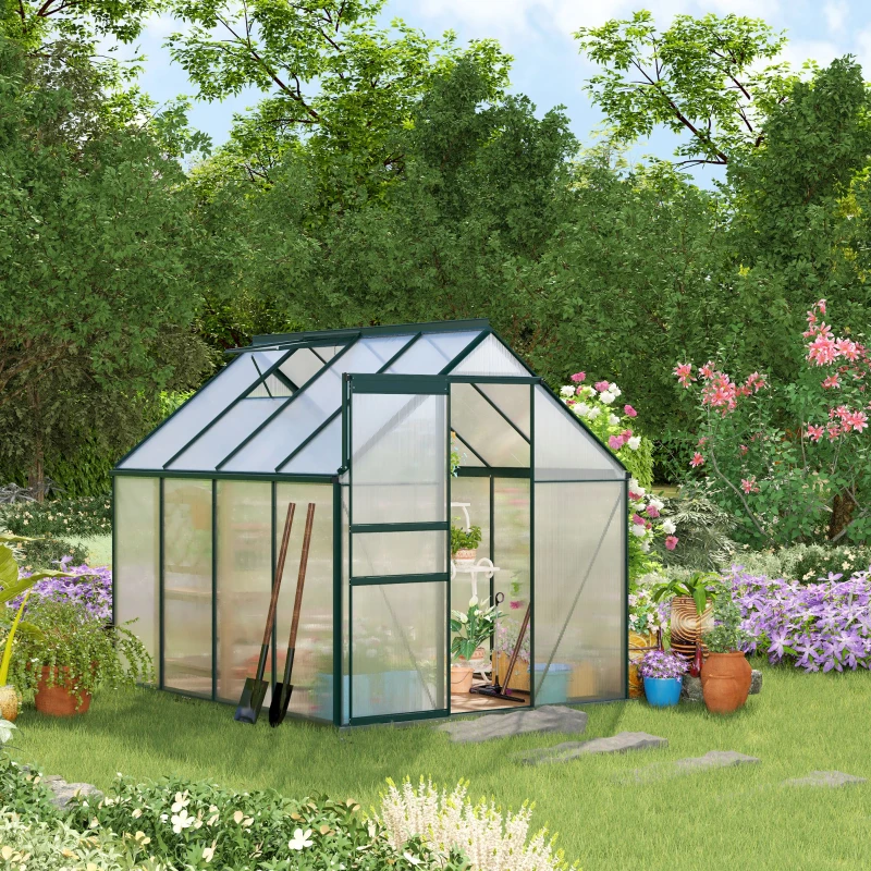 Outsunny Sera Walk-In Aluminiu & Policarbonat – Ventilatie si Jgheab