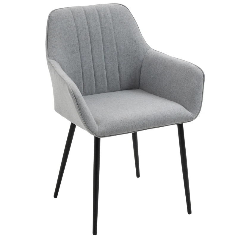 HOMCOM 2-delige eetkamerstoelen stoelen voor eetkamer met ademende linnen hoes ergonomische keukenstoel met rugleuning, armleuningen en metalen poten, linnen lichtblauw 59,5 x 56,5 x 81 cm