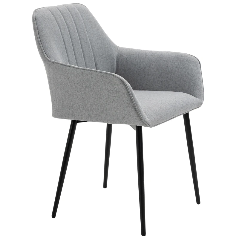 HOMCOM 2-delige eetkamerstoelen stoelen voor eetkamer met ademende linnen hoes ergonomische keukenstoel met rugleuning, armleuningen en metalen poten, linnen lichtblauw 59,5 x 56,5 x 81 cm