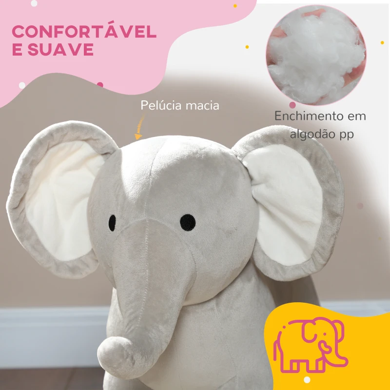 AIYAPLAY Cavalo Baloiço para Crianças Cavalo de Brincar em Forma de Elefante com Som Guiador e Base de Madeira 64,5x31x52 cm Cinzento