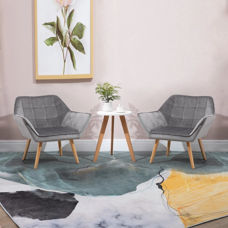 HOMCOM Relaxfauteuil Scandinavisch Design Leesstoel Accentfauteuil, Gestikt, 64 cm x 62 cm x 72,5 cm. Grijs