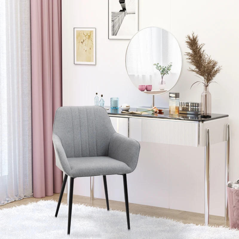 HOMCOM 2-delige eetkamerstoelen stoelen voor eetkamer met ademende linnen hoes ergonomische keukenstoel met rugleuning, armleuningen en metalen poten, linnen lichtblauw 59,5 x 56,5 x 81 cm