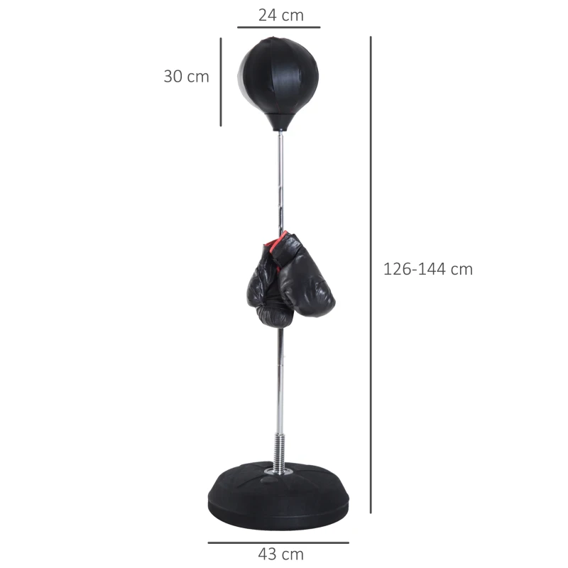 HOMCOM Box-Set mit Punchingball, höhenverstellbar, inkl. Boxhandschuhe, 126-144cm, Schwarz