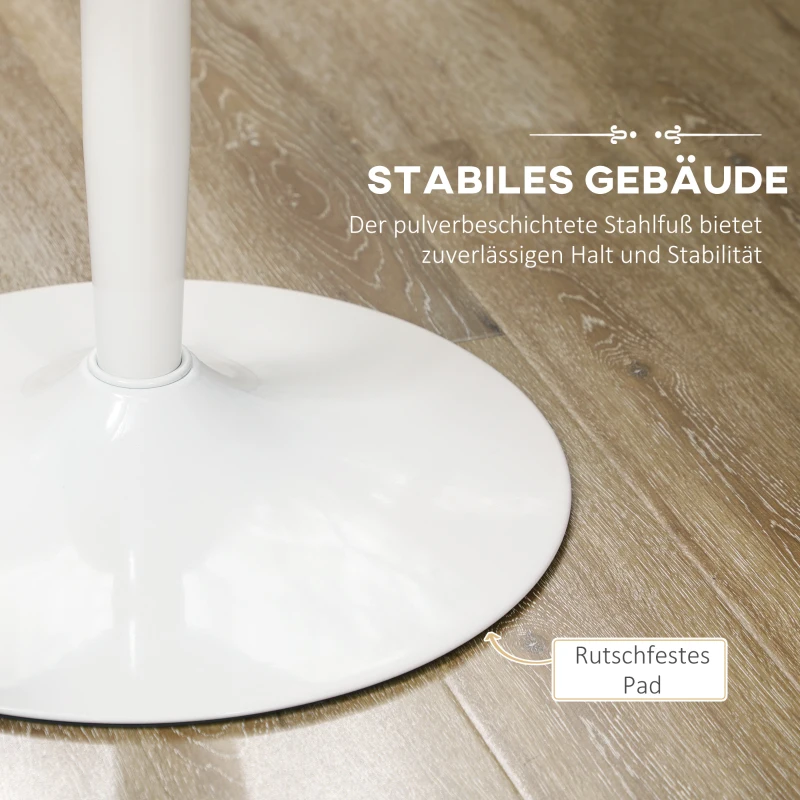 HOMCOM Eettafel voor 2, Ronde Tafelblad Ø80 cm, MDF en Staal, Antislip, Wit, 75H cm