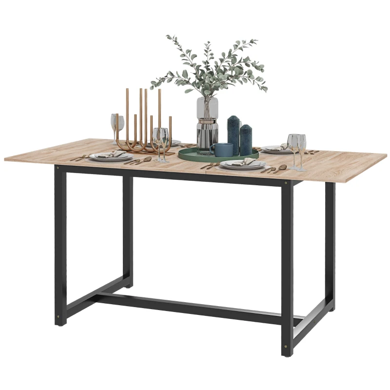 HOMCOM Masă Extensibilă pentru 4-6 Persoane Multifuncțională din Lemn și Oțel, 120-160x80x75,5 cm, Lemn Natural