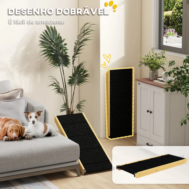 PawHut Rampa para Animais de Estimação de Madeira com Altura Ajustável em 4 Níveis para Cães Pequenos e Médios 83,5x35x47,5 cm Natural