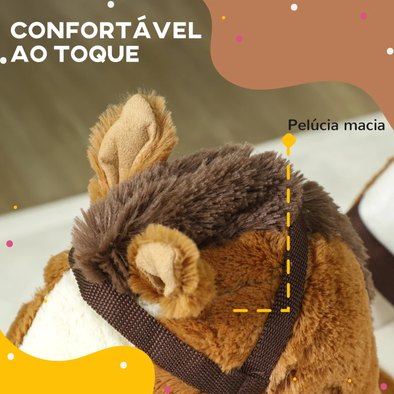 AIYAPLAY Cavalo Baloiço para Crianças de 18-36 Meses com Sons Cinto de Segurança e Base de Madeira Carga 25 kg 68x33x45 cm Marrom