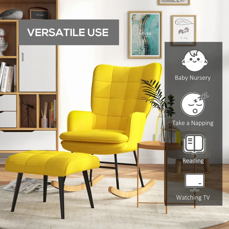 HOMCOM Fotel bujany Z podnóżkiem Wychylenia w przód i w tył o 15 stopni Salon Sypialnia Beżowy