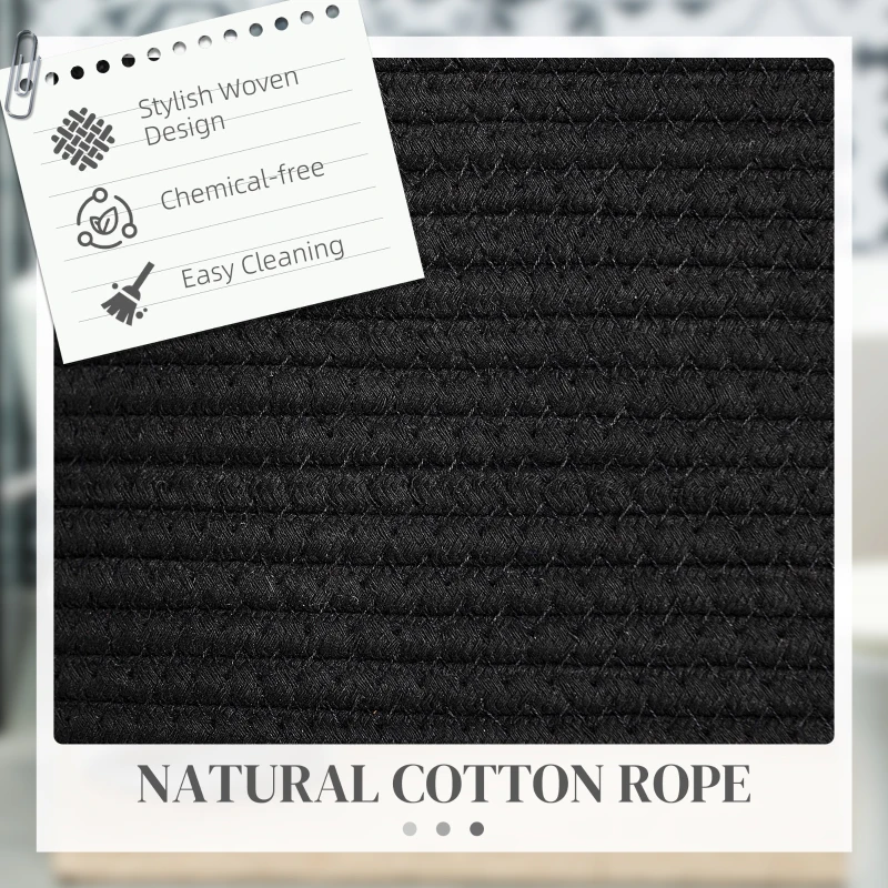 HOMCOM Coș pentru Rufe de 88L, Portabil și Pliabil cu Mânere, Coș de Rufe din Bumbac Natural, Ø56x35,5 cm, Negru