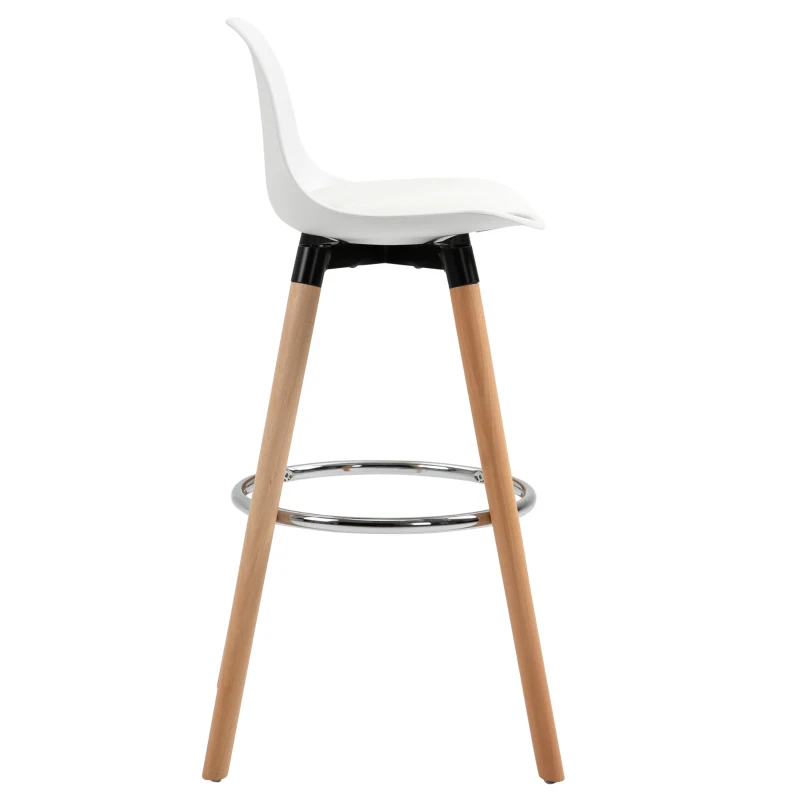 HOMCOM Set van 2 Barkrukken in Scandinavisch Design, Met Voetensteun, 38,5 cm x 42,5 cm x 91 cm, Natuurlijk Hout + Wit