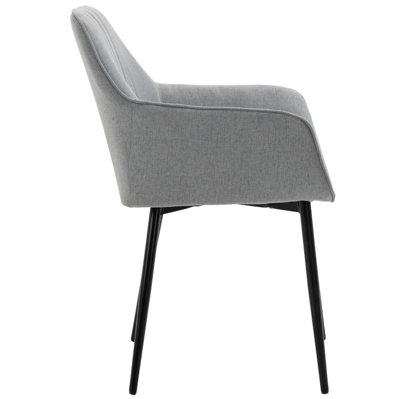 HOMCOM 2-delige eetkamerstoelen stoelen voor eetkamer met ademende linnen hoes ergonomische keukenstoel met rugleuning, armleuningen en metalen poten, linnen lichtblauw 59,5 x 56,5 x 81 cm