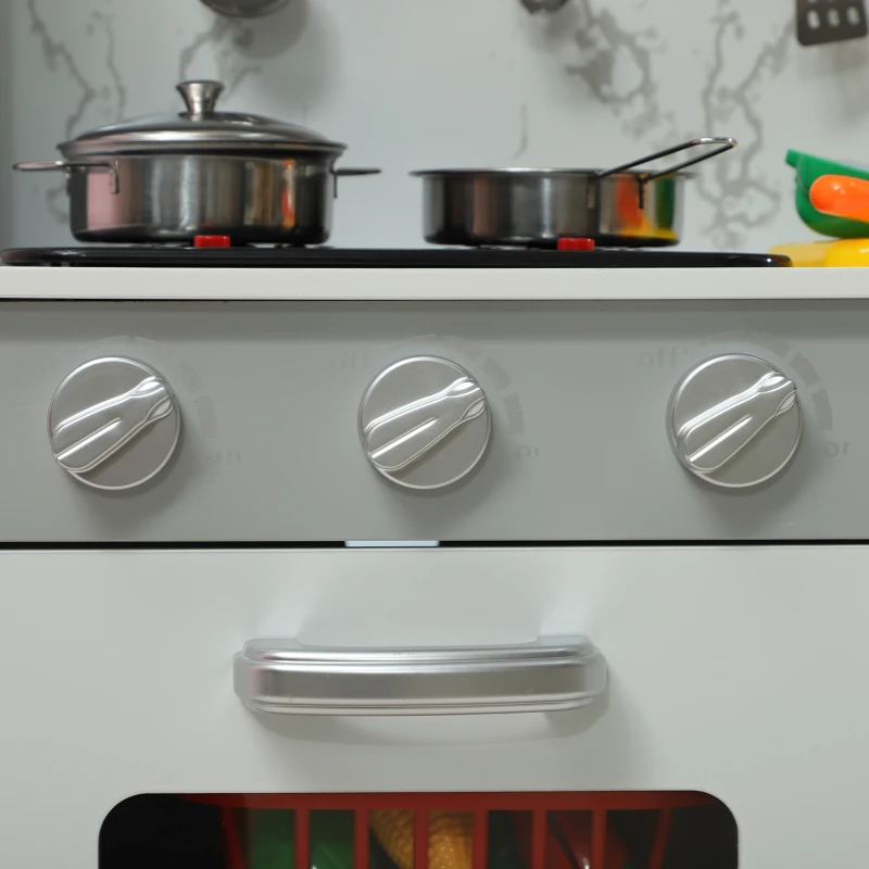 AIYAPLAY Speelkeuken met Kookplaat, Magnetron, Uitgebreide Accessoires, Hoogteverstelbaar, 70,1 x 28 x 90,2/96,1 cm, Wit