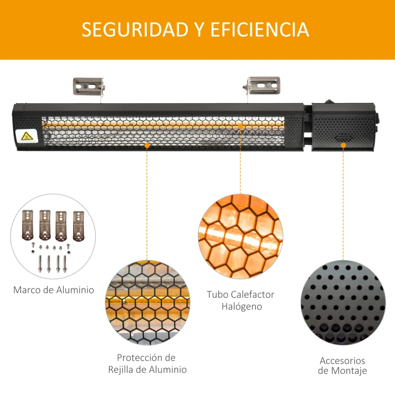 Outsunny Calefactor Exterior de Pared 1000/2000W Calefactor Eléctrico de Baño por Infrarrojo con Mando a Distancia 2 Niveles de Calor Ángulo Ajustable Protección IP55 Aluminio 67,5x10,5x7 cm Negro