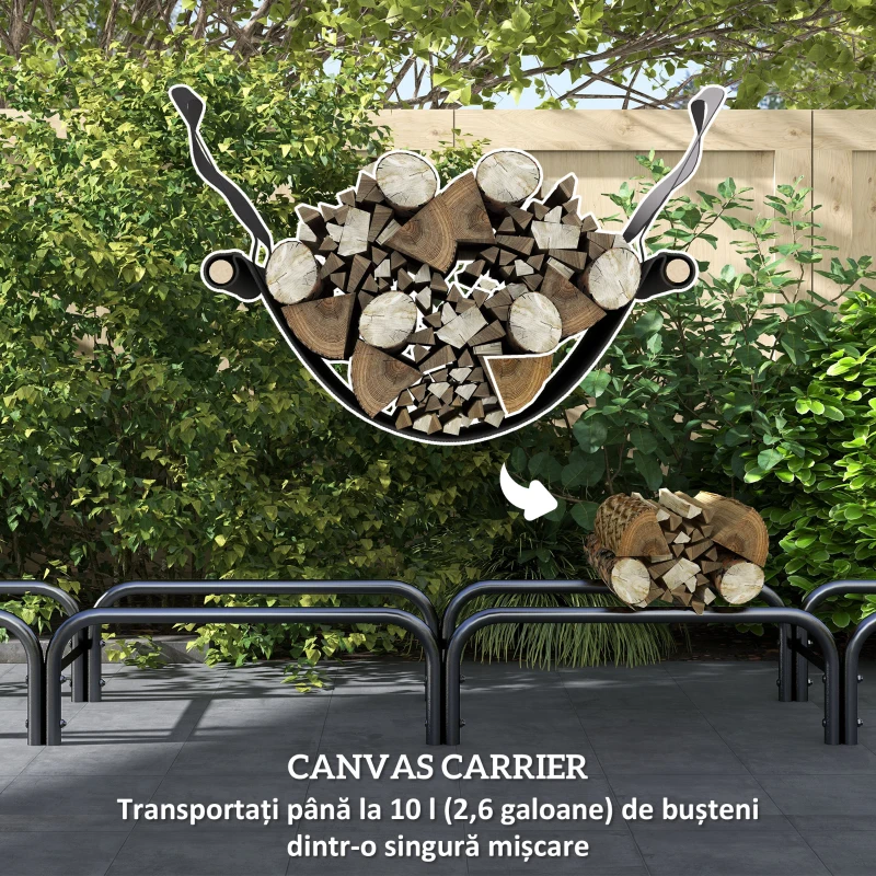 Outsunny Suport pentru Lemne din Metal cu Suport Reglabil, Geantă de Transport și Husă Impermeabilă, 240x36x99 cm, Negru