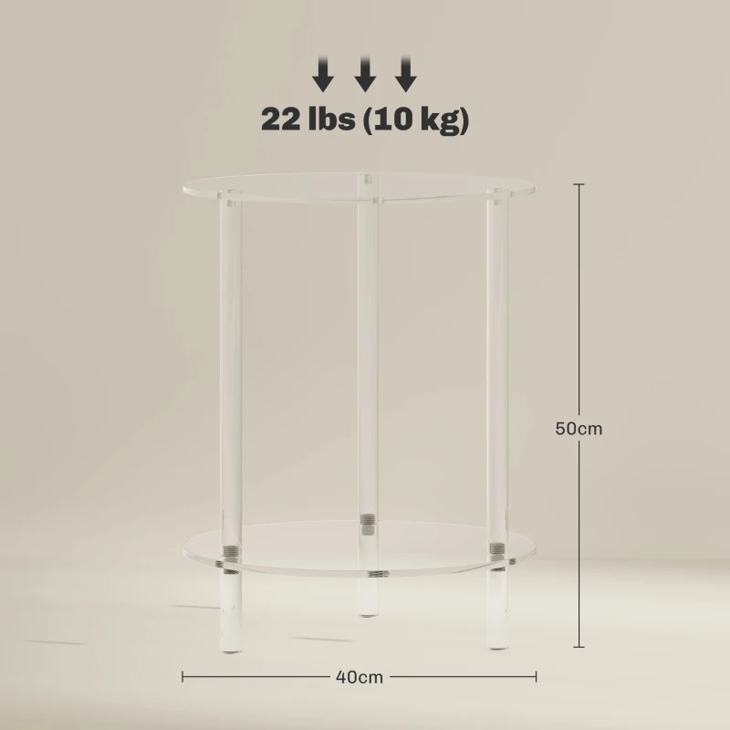 HOMCOM Măsuță Joasă Rotundă cu 2 Niveluri pentru Interior, Măsuță de Cafea din Acrilic, Ø40x50 cm, Transparentă