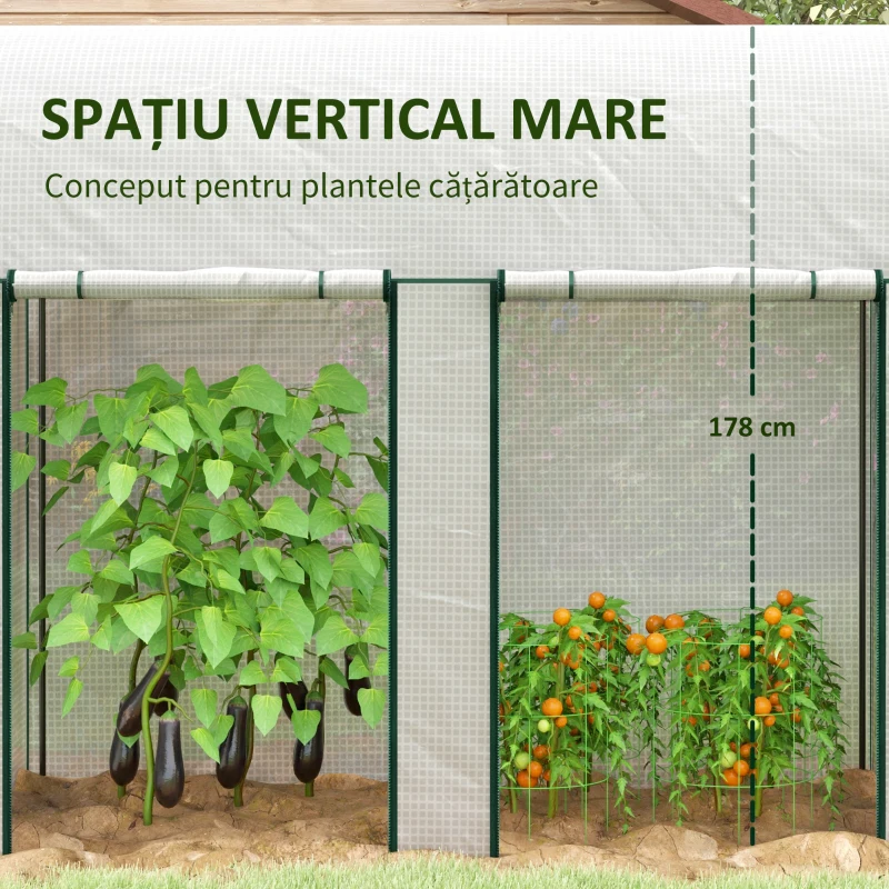 Outsunny Seră de Grădină, Seră pentru Plante cu 2 Uși Batante Rulante, Acoperire PE, Anti-UV, 2x1x1,78 m, Alb