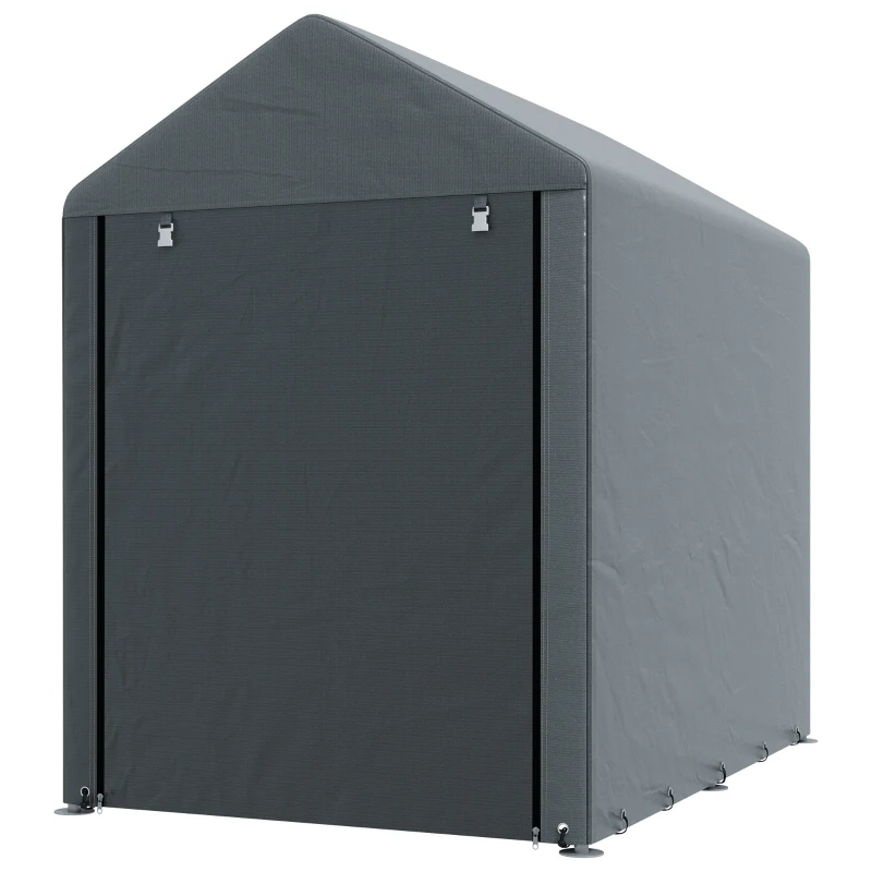 Outsunny Magazie pentru Scule cu Protecție UV și Intrare cu Fermoar, Cort de Garaj, 120x179x165 cm, Gri Închis(m-10)