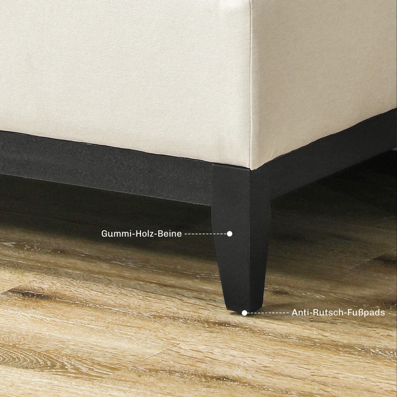 HOMCOM Ławka z Przestrzenią do Przechowywania, Tacką, Ramą z Drewna Eukaliptusowego, do 120 kg, 107 x 50 x 44 cm, Kremowy/Czarny