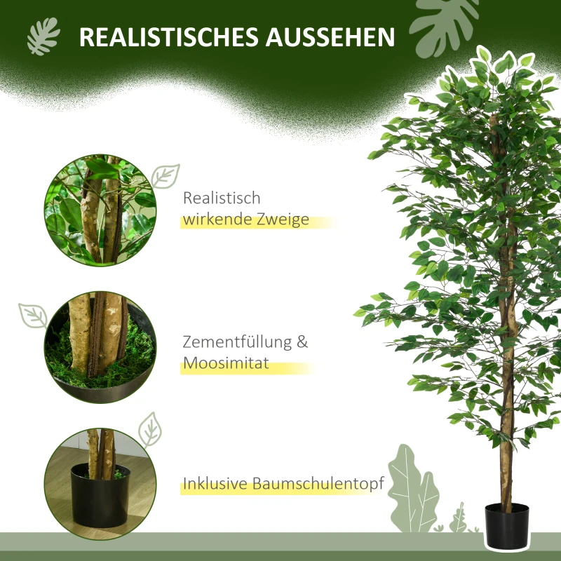 HOMCOM Kunstmatige Ficus-Boom, levensecht, onderhoudsvrij, incl. pot, 180 cm hoog, Groen(m-4)