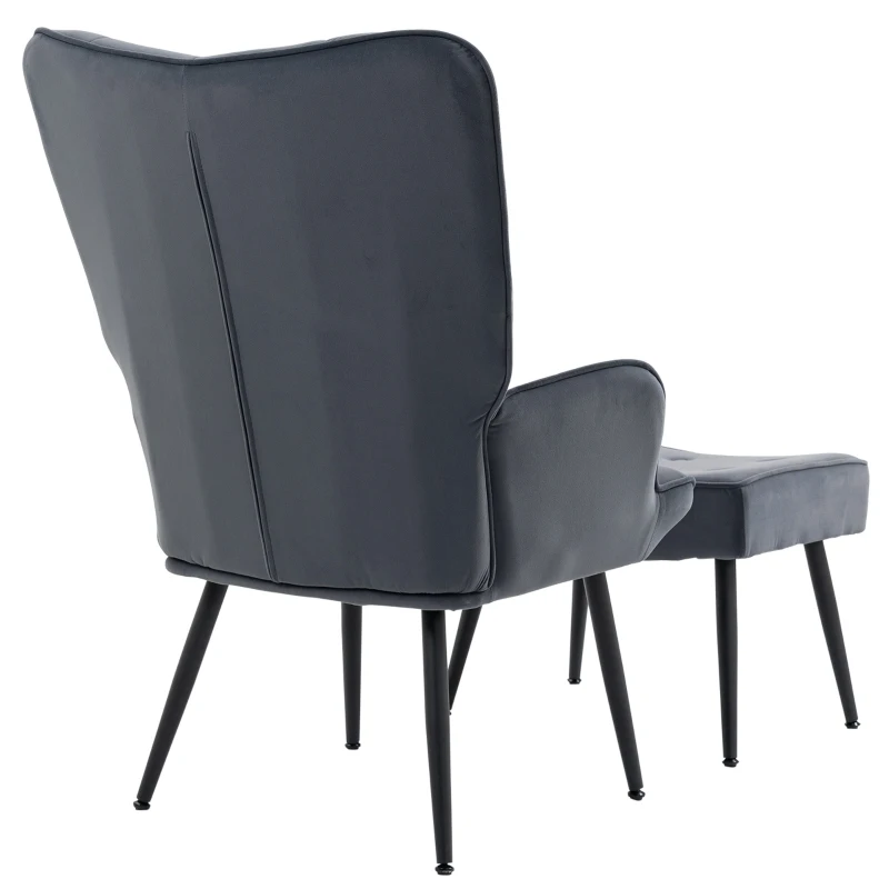 HOMCOM Sessel mit Ottomane, bis 120 kg. Knopfheftung, Dunkelgrau