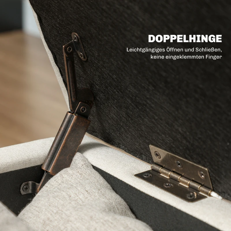 HOMCOM Ławka z Przestrzenią do Przechowywania, Tacką, Ramą z Drewna Eukaliptusowego, do 120 kg, 107 x 50 x 44 cm, Kremowy/Czarny