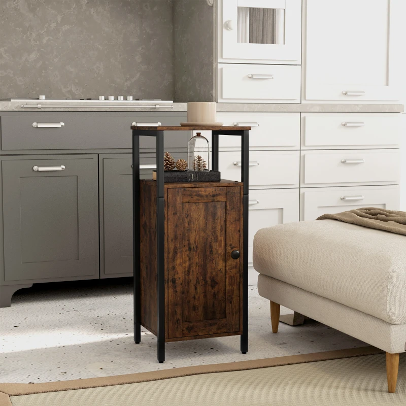 HOMCOM Noptieră în Stil Industrial cu 2 Rafturi Deschise și Raft Interior Reglabil pe 3 Nivele, 34x30x80 cm, Maro Rustic