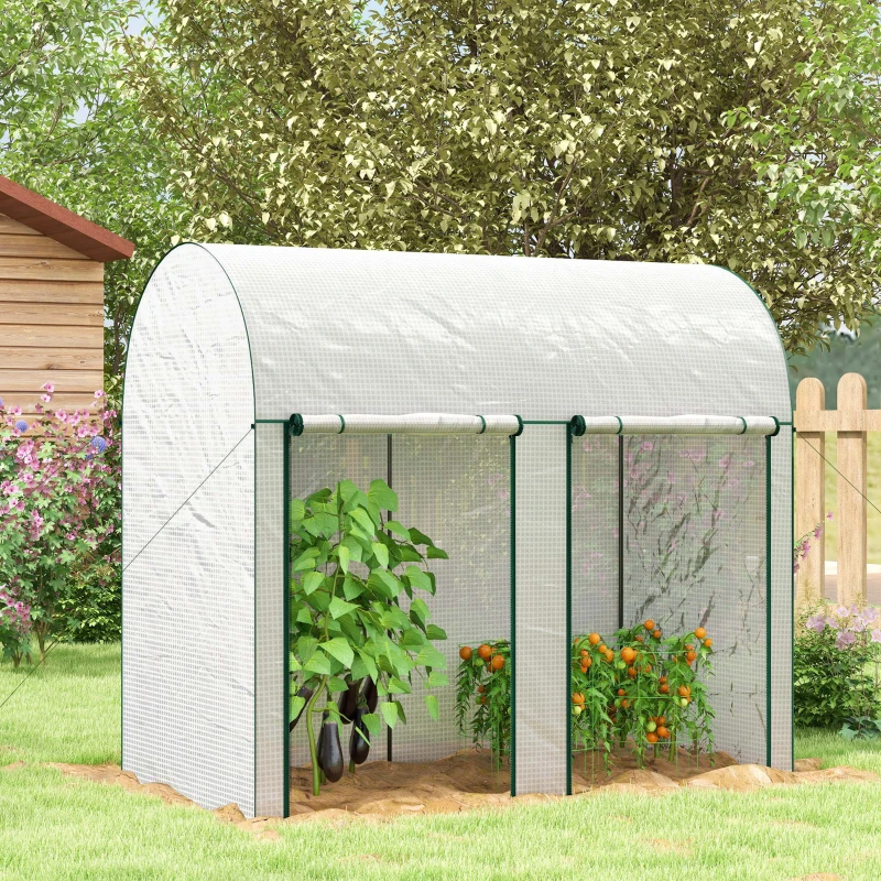 Outsunny Estufa Pequena Estufa de Exterior com Porta Dupla com Fecho de Correr e Cobertura de PE para Cultivar Plantas Flores 200x100x178 cm Branco
