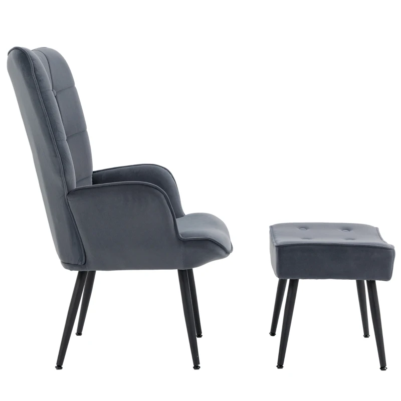 HOMCOM Sessel mit Ottomane, bis 120 kg. Knopfheftung, Dunkelgrau