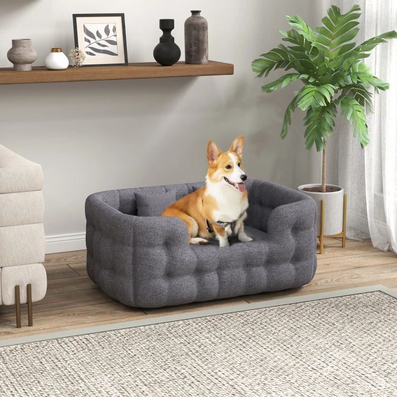 PawHut Cama para Cães Médios Cama para Animais de Estimação com 2 Almofadas Cama para Cães com Base Antiderrapante 90x60x35 cm Cinza
