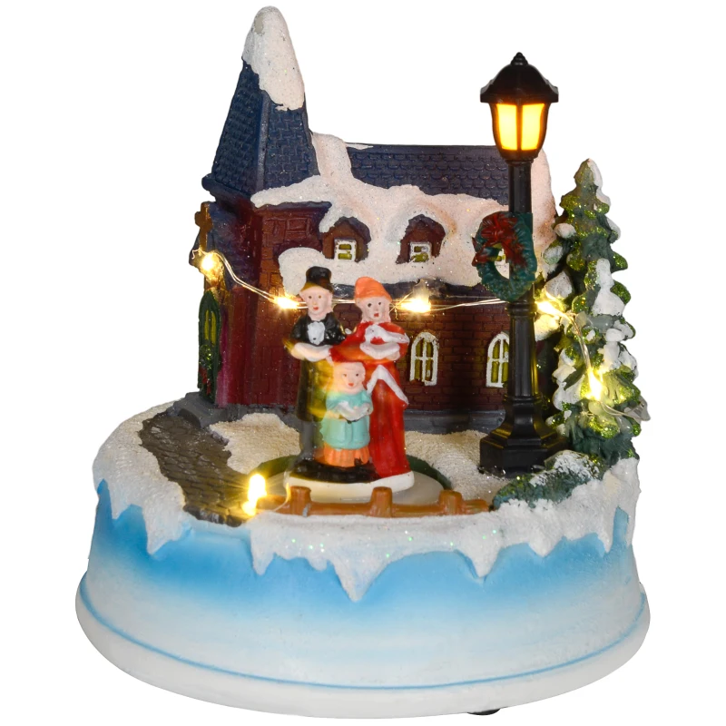 HOMCOM Aldeia de Natal com Luzes LED Cena de Natal com Coro Giratório Música para Decoração de Natal 13x13x15 cm Multicor