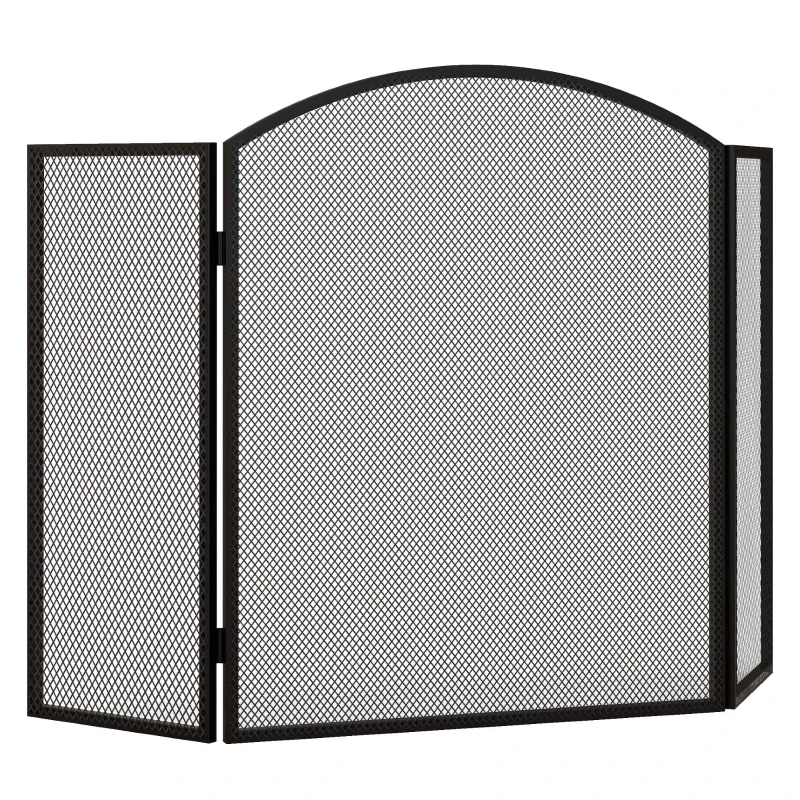 HOMCOM Frente para Lareira de 3 Painéis Protetor para Lareira Dobrável com Estrutura de Aço 96x62 cm Preto