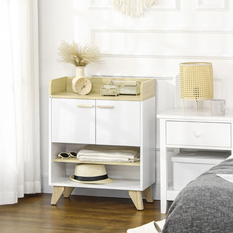 HOMCOM Mobilier multifunctional cu dulap cu 2 usi si compartimente deschise, din lemn, alb