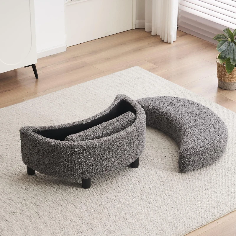 Teddy Swivel Armchair with 3 Back Cushions and Crescent Ottoman Stool, 360° Swivel Recliner Sofa, 107L x 105W x 82H cm, Medium Grey