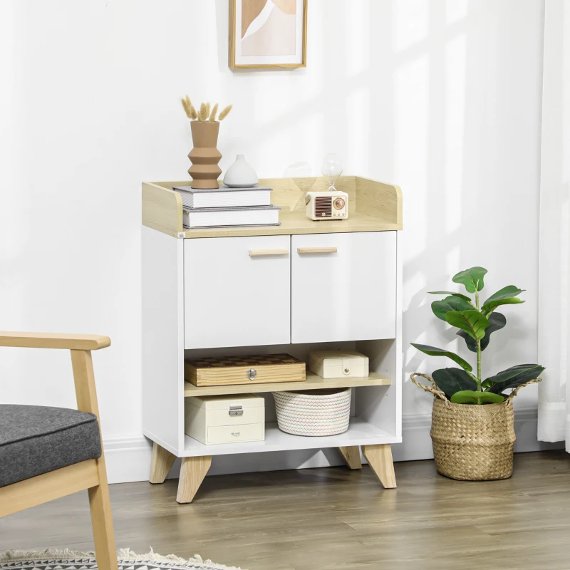 HOMCOM Mobilier multifunctional cu dulap cu 2 usi si compartimente deschise, din lemn, alb