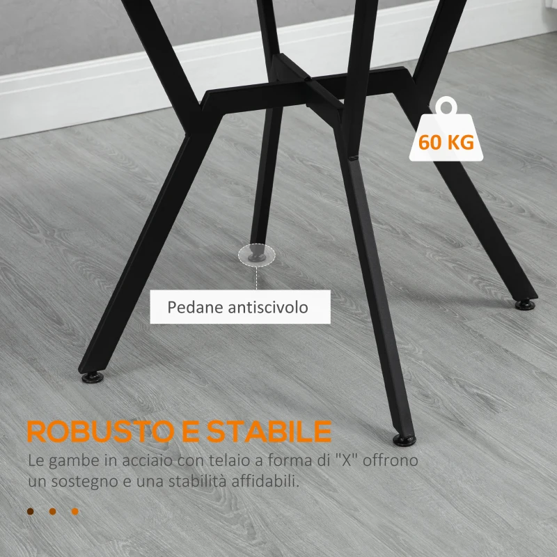 HOMCOM Tavolo Rotondo da Soggiorno per 2 Persone con Sostegno a X, in Legno e Acciaio, Ø90x76 cm, Nero e Marrone